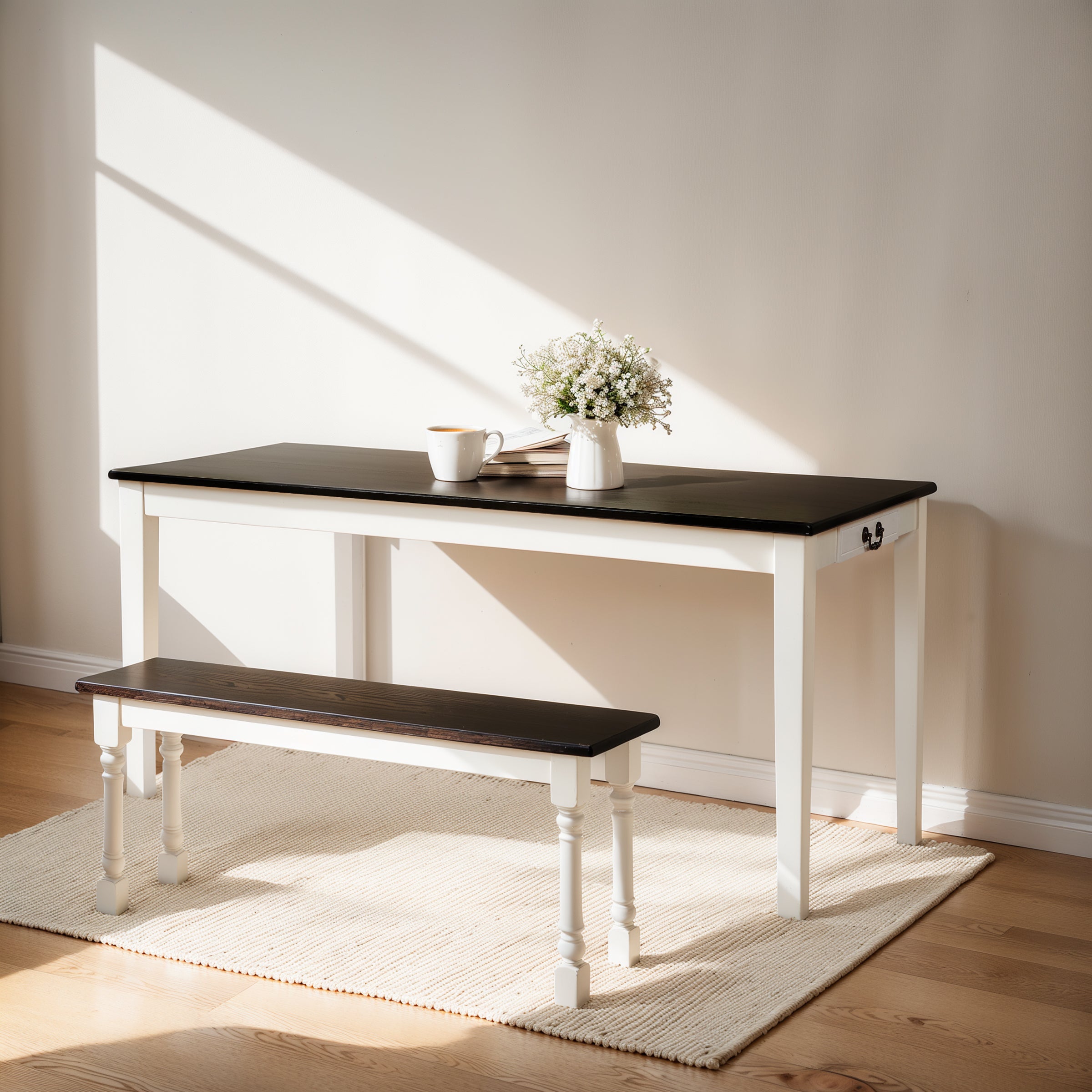 Subrtex Solid Wood Dining Table With Drawer, Seat for  4-6 People