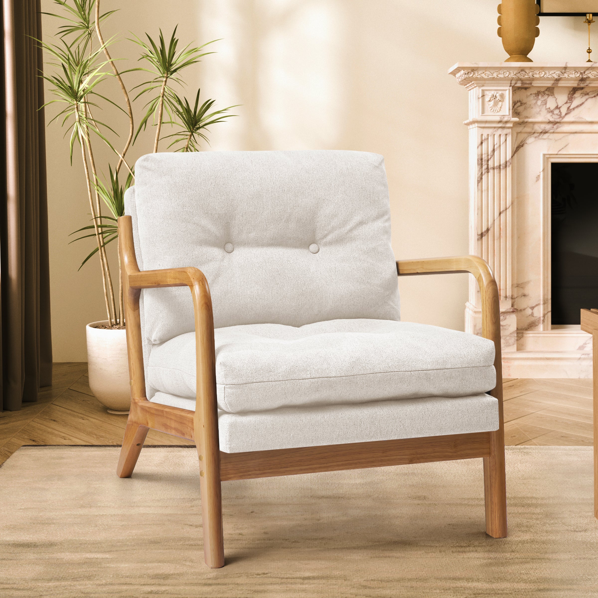 Cloud Comfort Cushion with Wooden Armrest Accent Chair