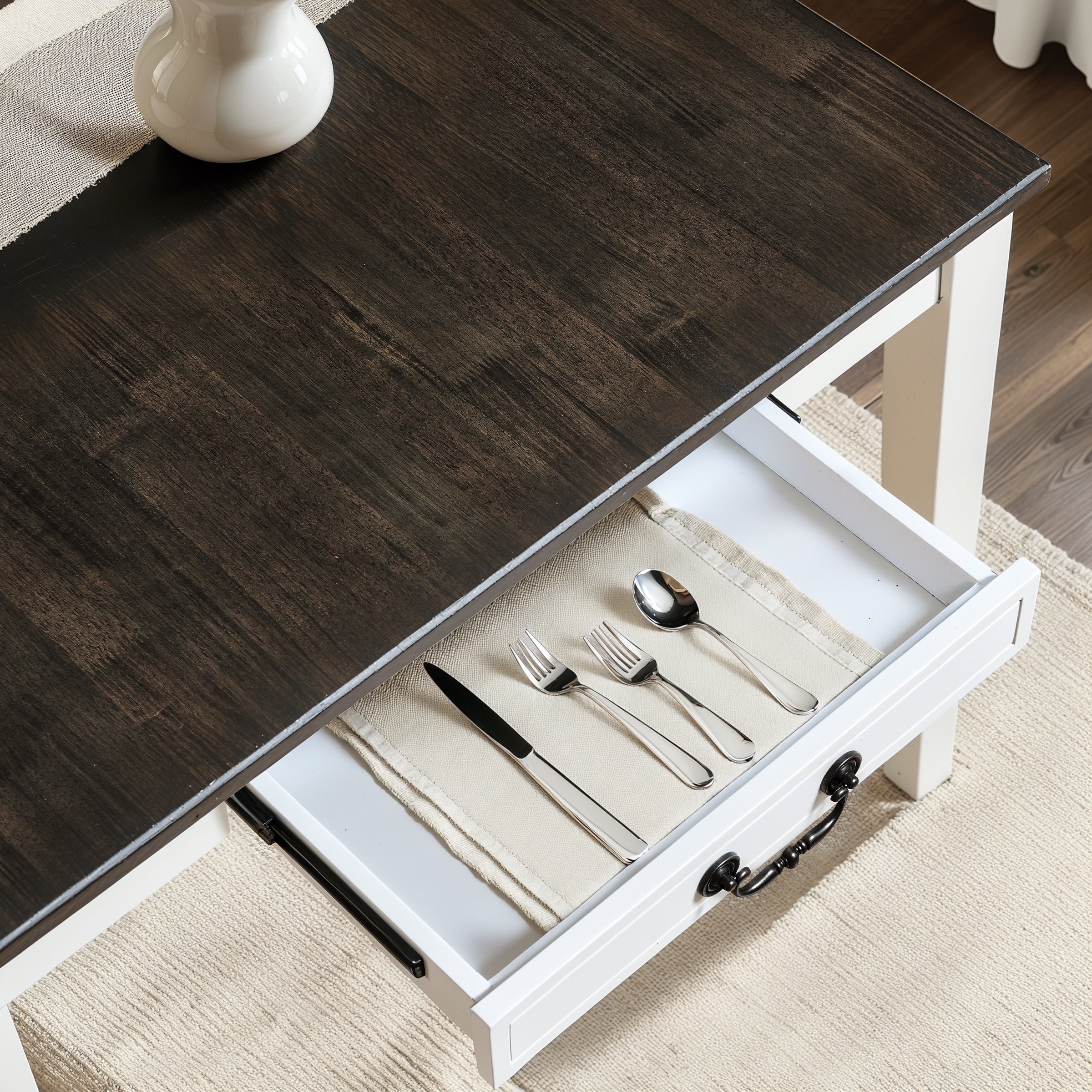 Subrtex Solid Wood Dining Table With Drawer, Seat for  4-6 People