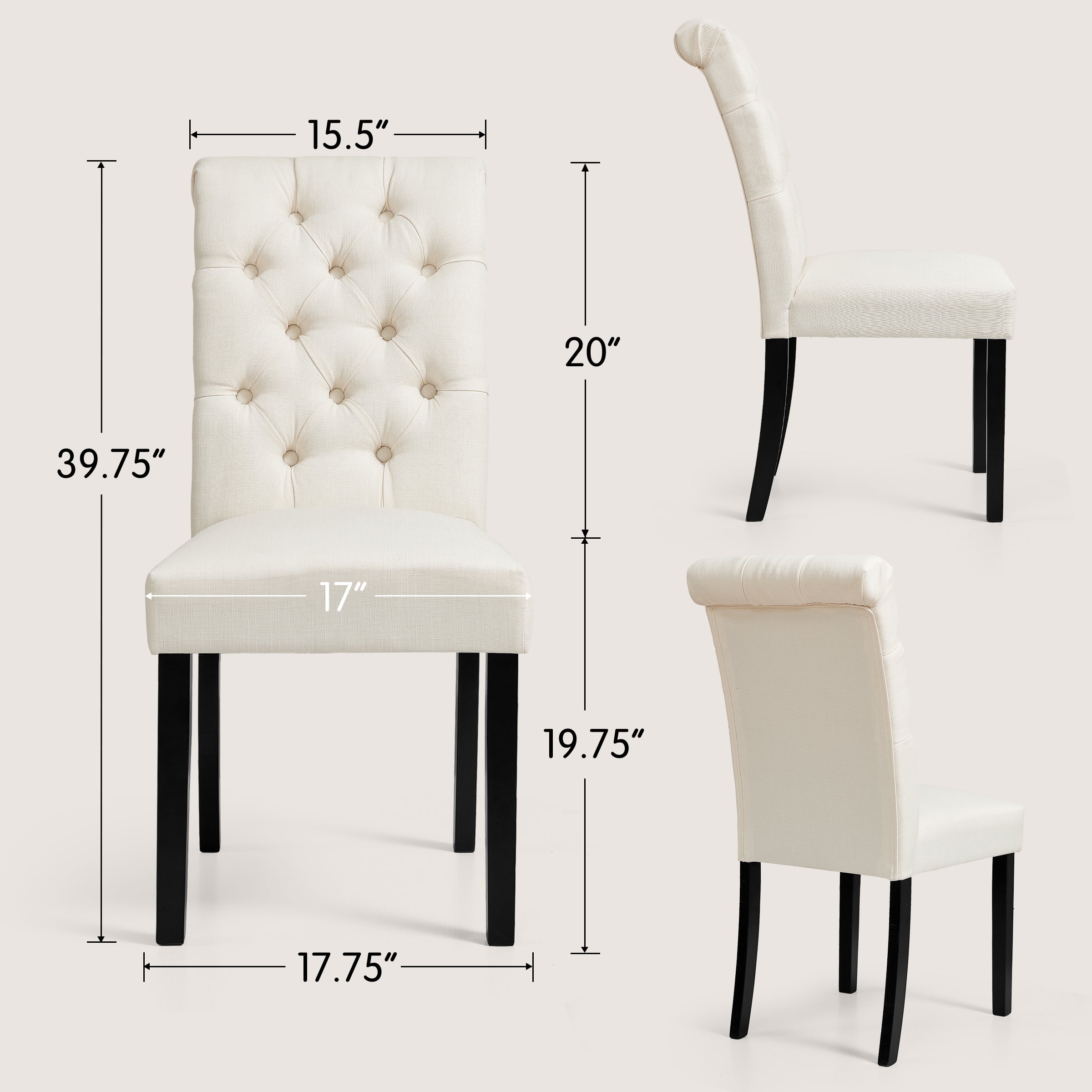 2pk Button-Tufted Linen Parsons Dining Chairs