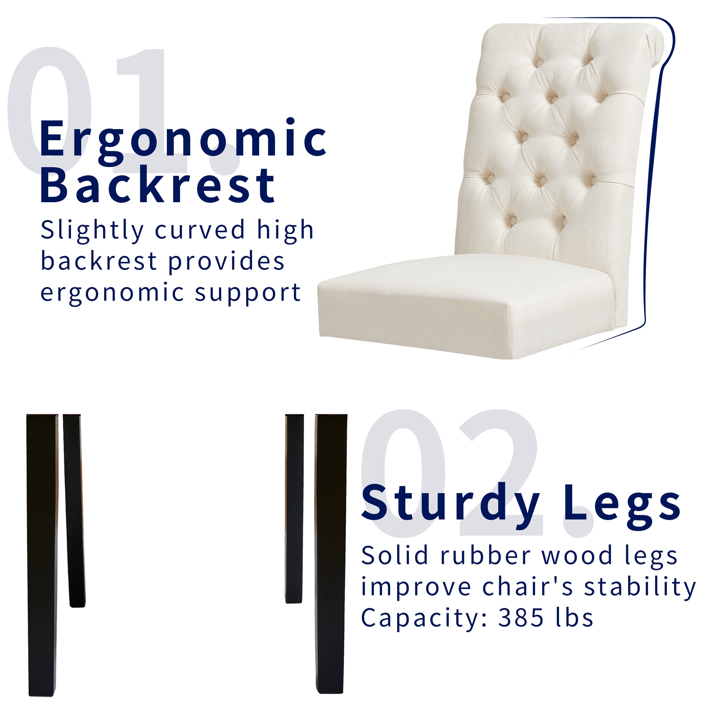 2pk Button-Tufted Linen Parsons Dining Chairs