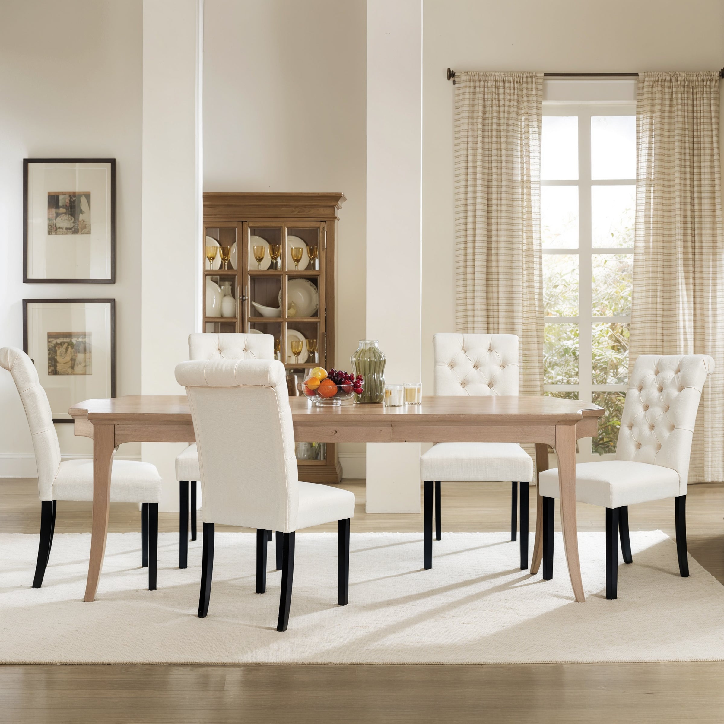 2pk Button-Tufted Linen Parsons Dining Chairs
