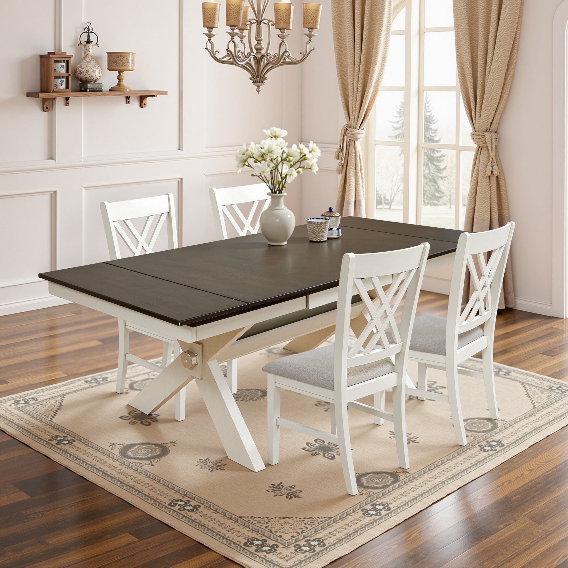 Subrtex Extendable Solid Wood Dining  Table(66"-94")-Fits up to 8