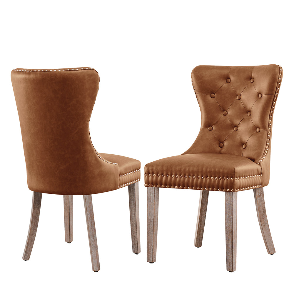 2pk Button-Tufted Nailhead PU Dining Chairs