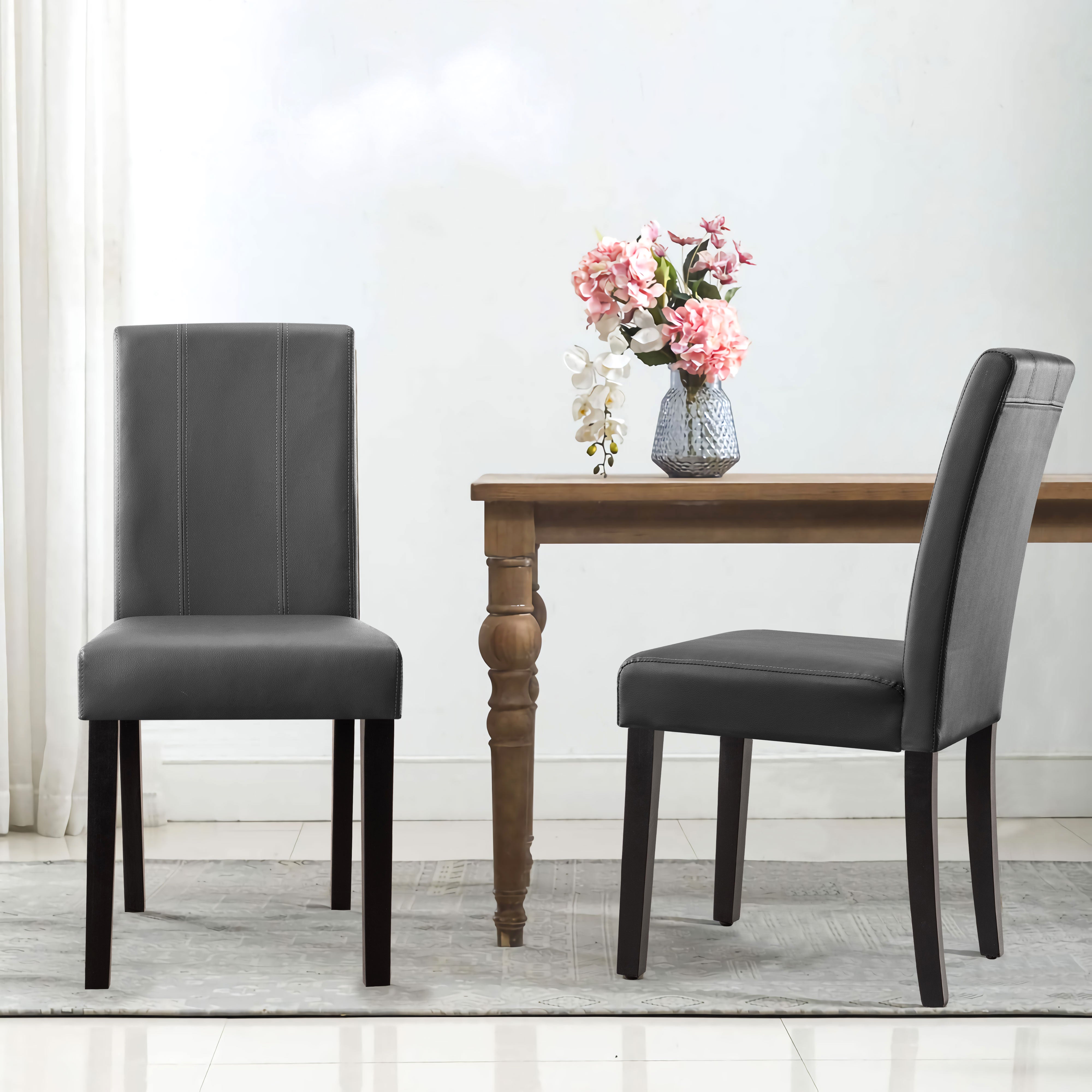 2PK Modern Upholstered PU Leather Dining Chairs