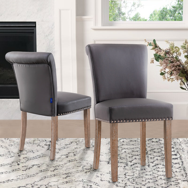 2pk Contemporary Nailhead PU Dining Chairs