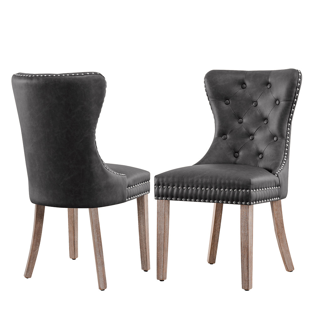 2pk Button-Tufted Nailhead PU Dining Chairs