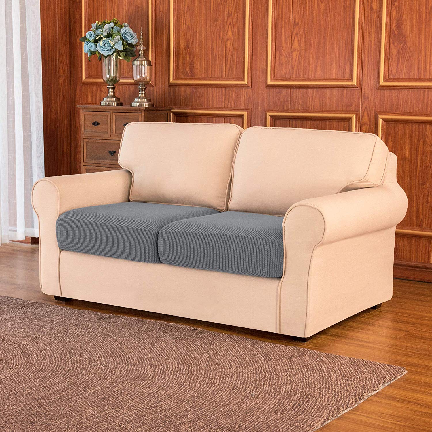 Loveseat Cushion / Light Gray Plaid