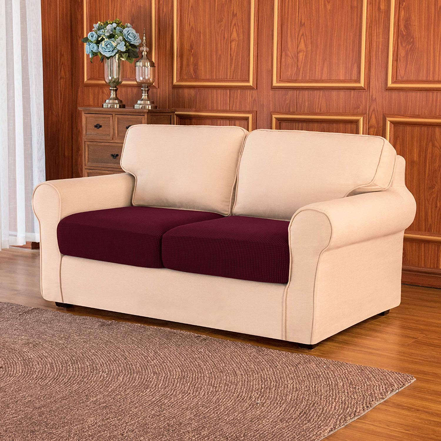 Loveseat Cushion / Wine Plaid