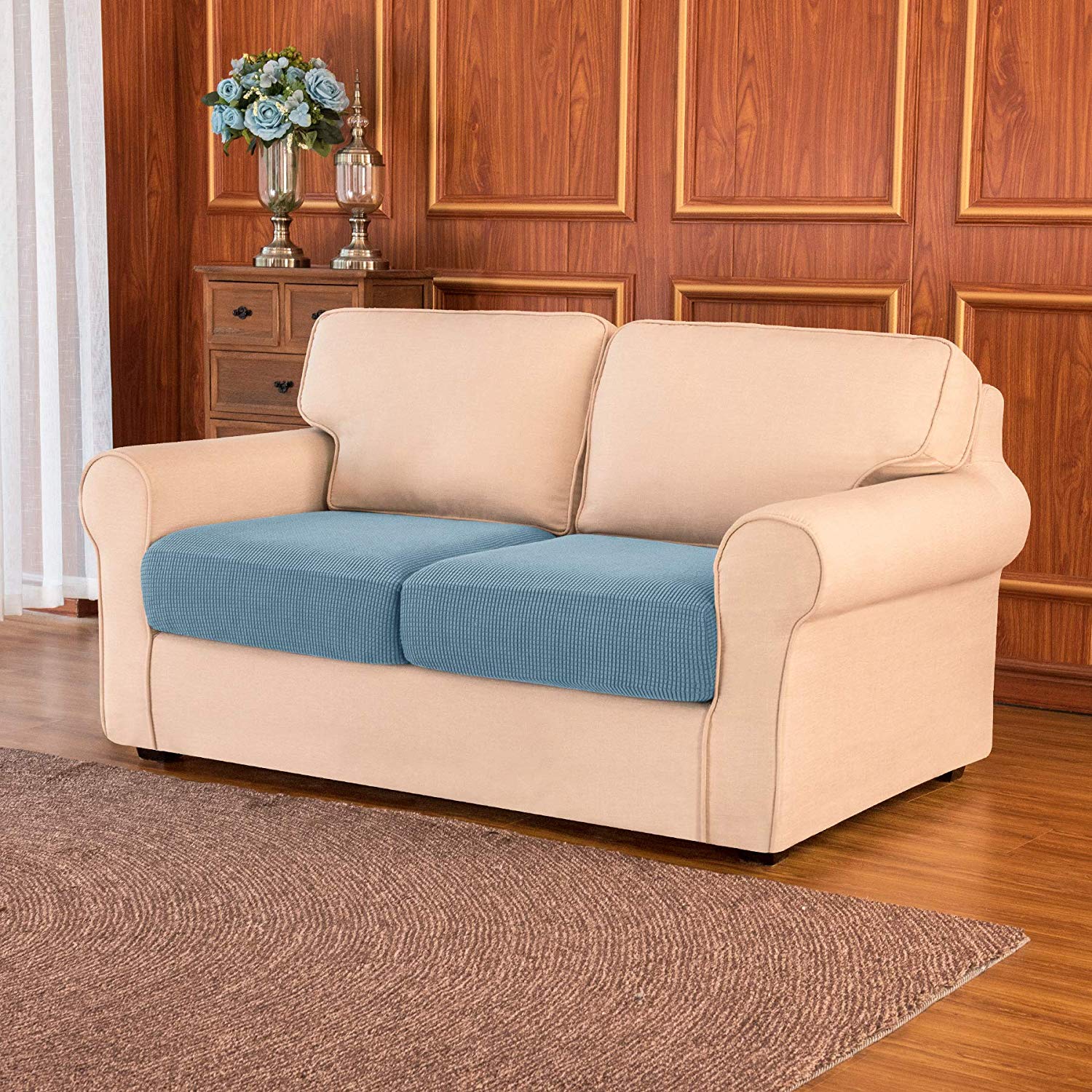 Loveseat Cushion / Light Blue Plaid
