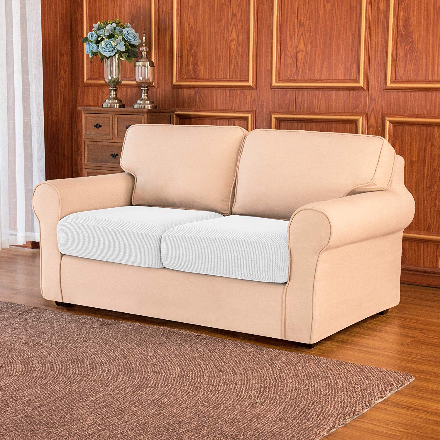 Loveseat Cushion / Off-white Plaid