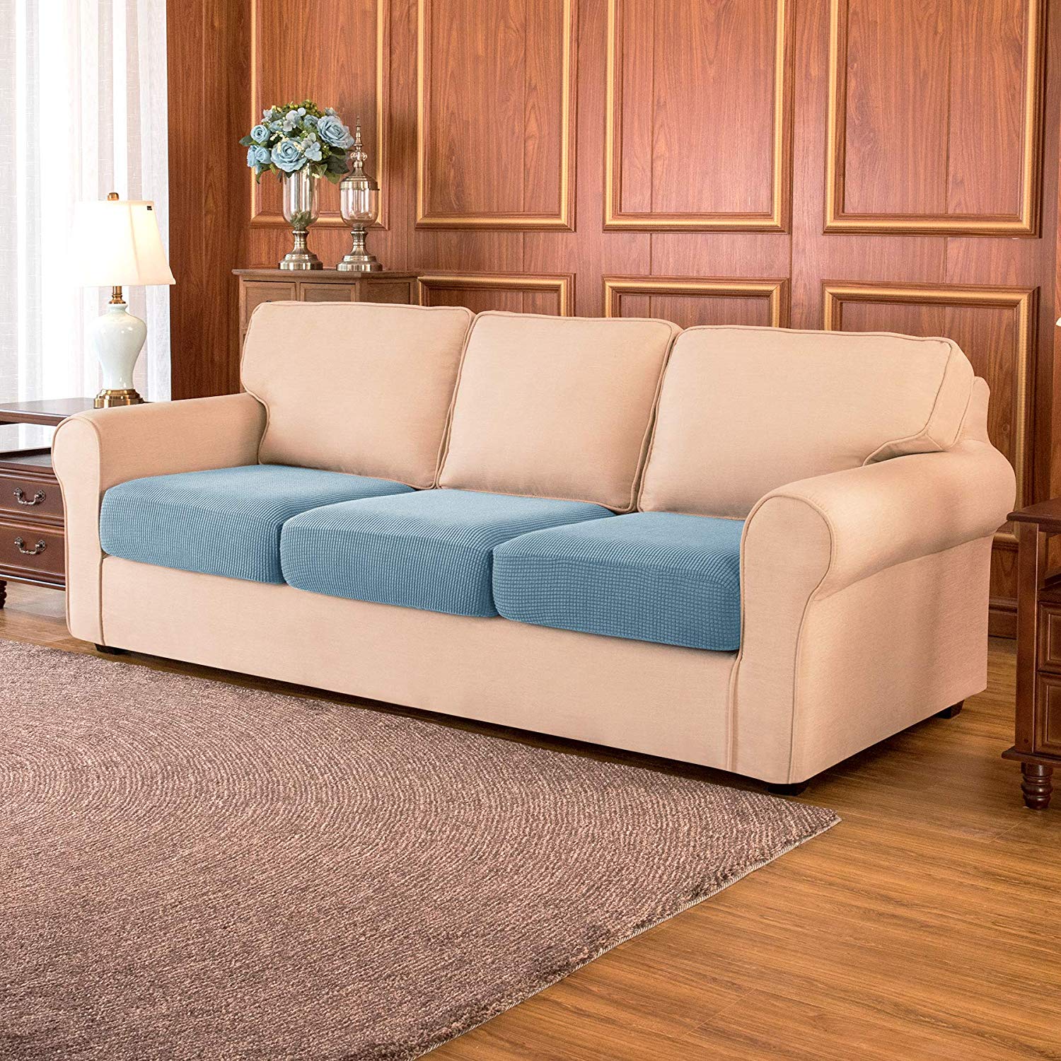 Sofa Cushion / Light Blue Plaid