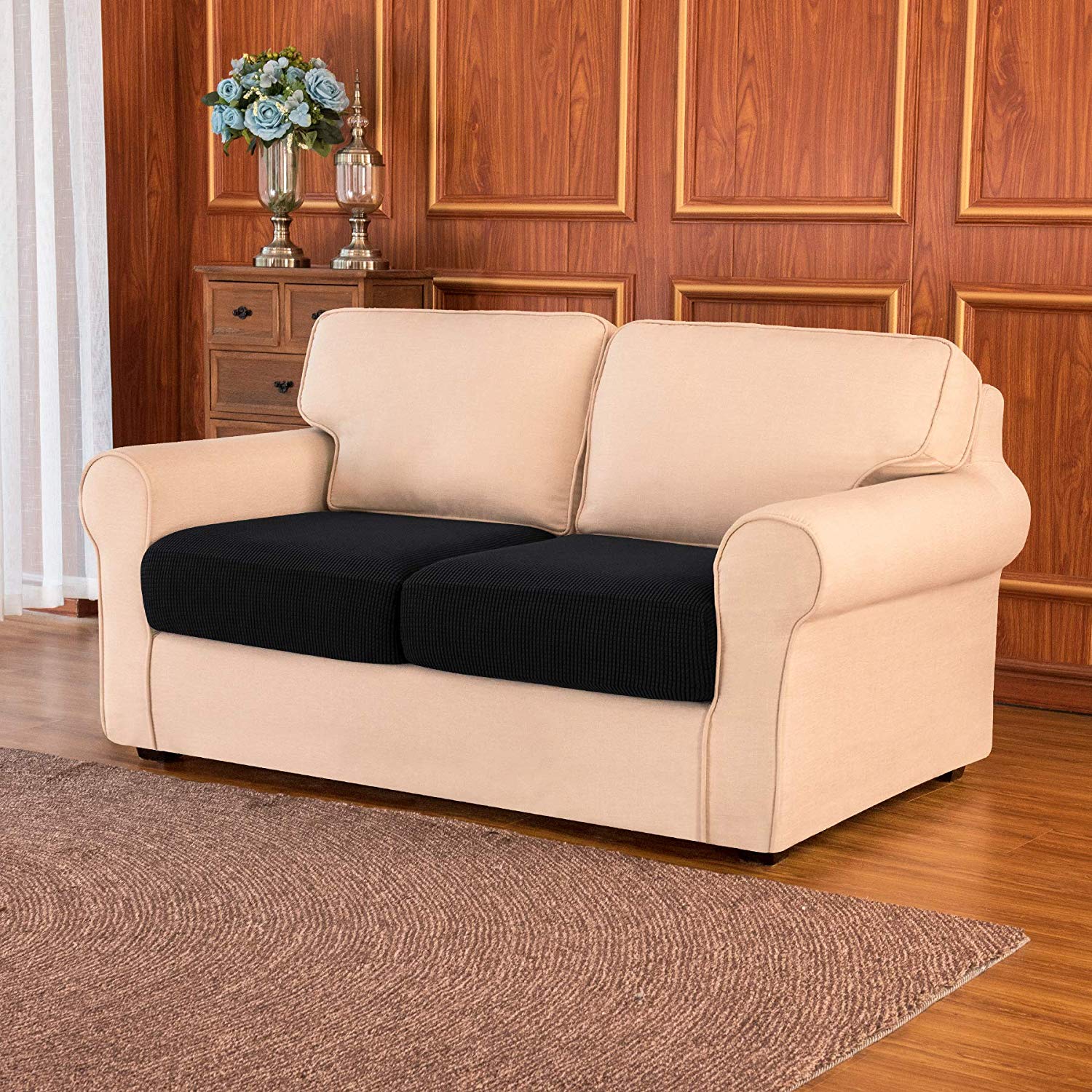 Loveseat Cushion / Black Plaid
