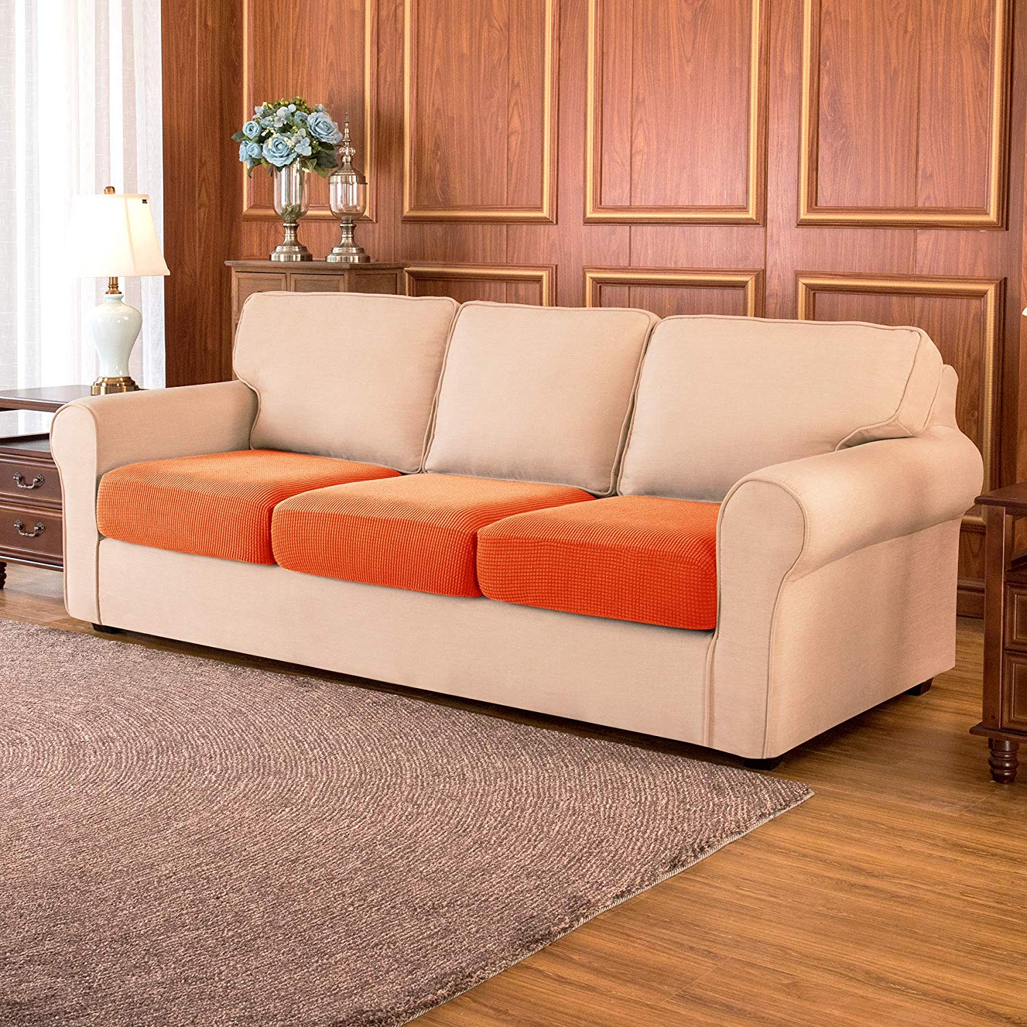 Sofa Cushion / Orange Plaid
